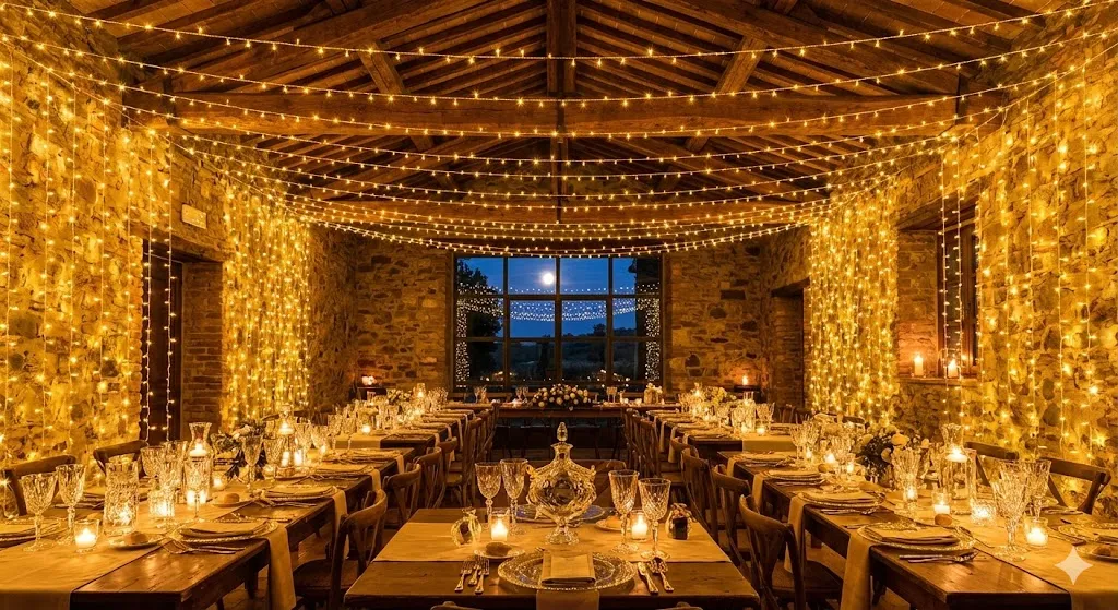 Sala rustica lucine matrimonio