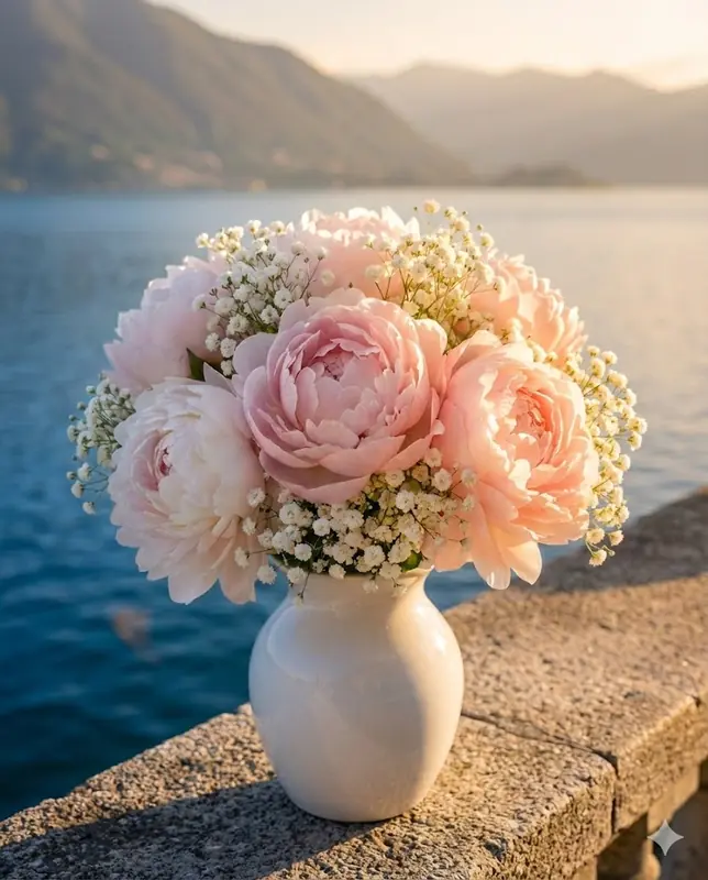 Bouquet peonie rosa Lago Maggiore
